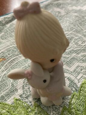 Jesus Loves Me Precious Moment and Pink Bunny Hug Figurine